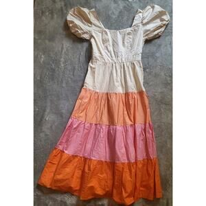 English Factory Dress (M) Colorful Maxi Tiered Lined Pocket Cottagecore Bohemian